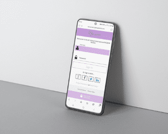 A smartphone with a purple shaded webpage on it